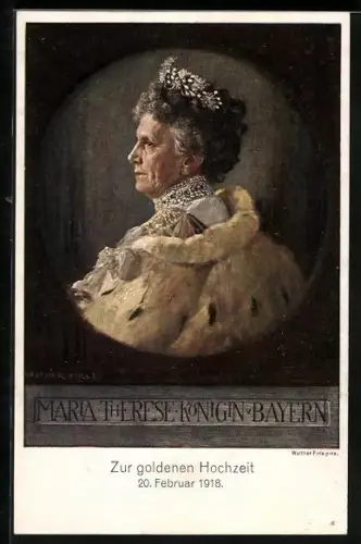AK Portrait von Königin Maria Therese von Bayern, zur goldenen Hochzeit 20.2.1918