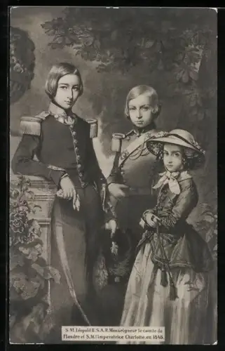 AK S.M. Leopold II, S.A.R. Monseigneur le comte de Flandre et S.M. l`Imperatrice Charlotte en 1848, Leopold von Belgien