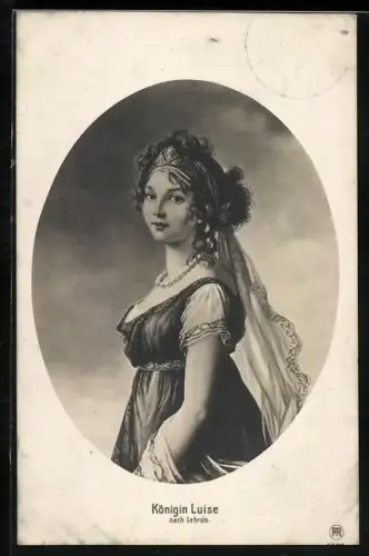 AK Königin Luise von Preussen trägt Diadem und Perlenkette