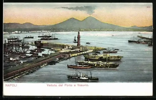 AK Napoli, Veduta del Porto e Vesuvio