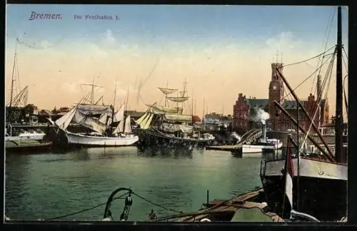 AK Bremen, Segelschiffe im Freihafen 1