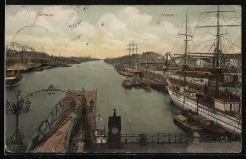 AK Bremen, Frontalansicht des Frei-Hafens