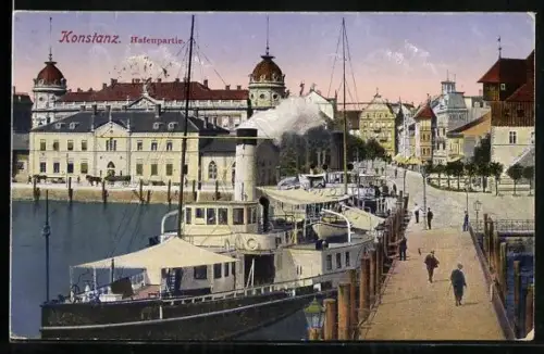 AK Konstanz, Hafenpartie mit Dampfer