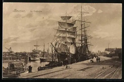 AK Bremen, Partie am Freihafen m. grossem Segelschiff