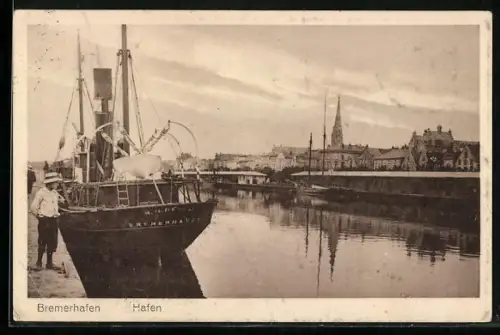 AK Bremerhafen, Dampfer im Hafen