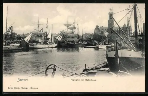 AK Bremen, Freihafen mit Hafenhaus