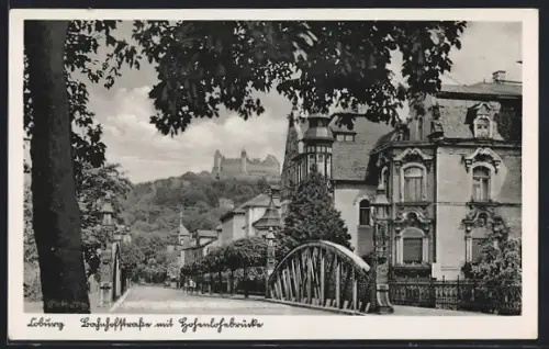 AK Coburg, Bahnhofstrasse mit Hohenlohebrücke
