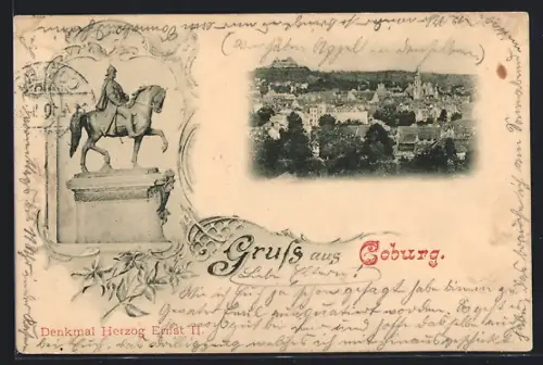AK Coburg, Denkmal Herzog Ernst II., Stadtansicht