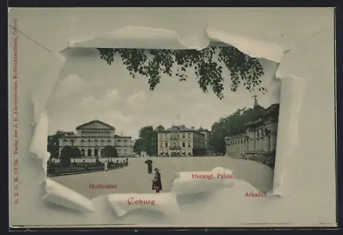AK Coburg, Hoftheater, Herzogl. Palais, Arkaden