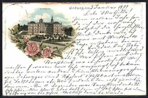 Lithographie Coburg, Schloss Ehrenburg