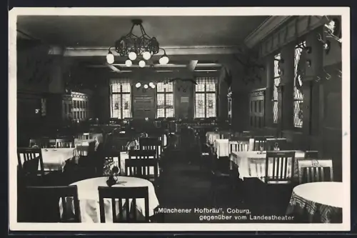 AK Coburg, Restaurant Münchener Hofbräu gegenüber Landestheater, Inh. Albert Teichmann, Kl. Johannisgasse 8