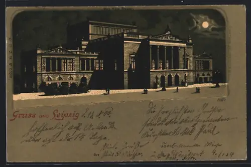 AK Leipzig, Neues Theater bei Nacht