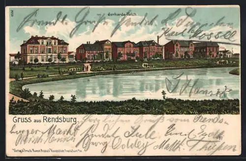 Lithographie Rendsburg, Gerhards-Teich, Villen