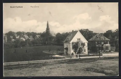 AK Hamburg-Flottbek, Panorama mit Kirche