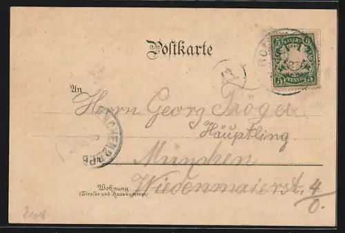 Lithographie Rosenheim / Bayern, Teilansicht der Stadt