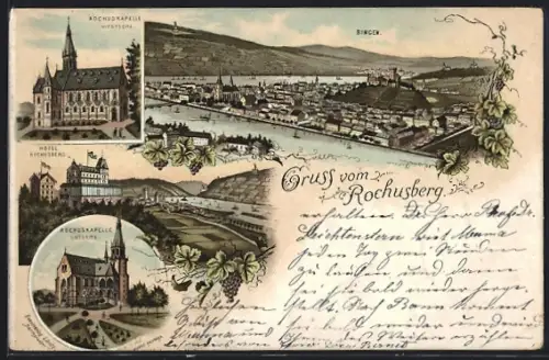 AK Bingen / Rhein, Hotel Rochusberg, Rochuskapelle, Ortsansicht aus der Vogelschau