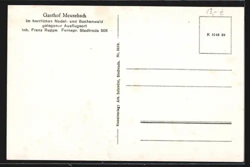AK Meusebach b. Stadtroda /Thür., Gasthof Meusebach, Teilansicht