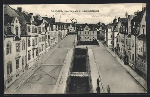 AK Ansbach / Bayern, Goetheplatz und Lessingstrasse aus der Vogelschau