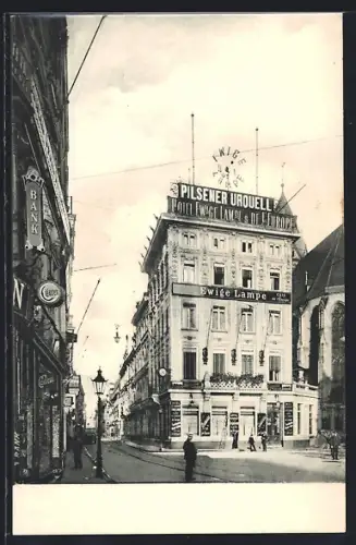 AK Köln, Hotel Ewige Lampe mit Café de L`Europe, Werbung für Pilsener Urquell