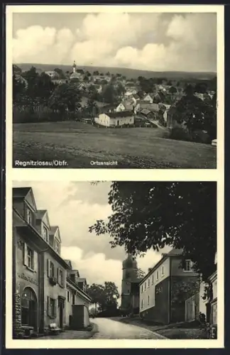 AK Regnitzlosau /Obfr., Strassenpartie mit Wohnhäusern, Ortsansicht von der Feldflur aus