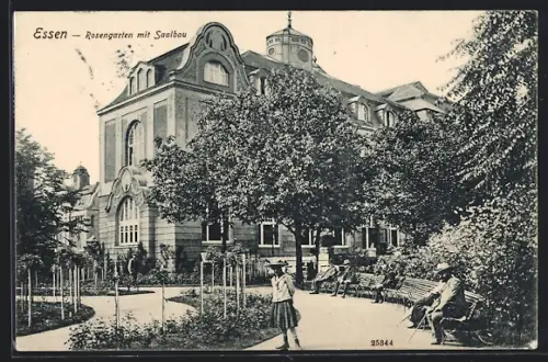 AK Essen, Rosengarten mit Saalbau