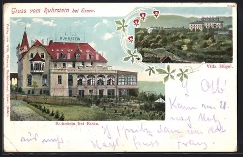 Lithographie Essen, Gasthaus Ruhrstein, Villa Hügel