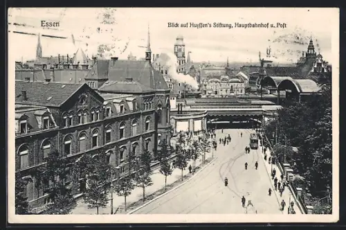 AK Essen, Huyssen`s Stiftung, Hauptbahnhof, Post