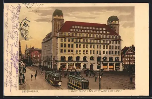 AK Essen /Ruhr, Handelshof und Kettwiger Strasse, Strassenbahn