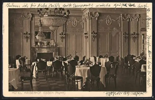 AK Essen /Ruhr, Hotel Kaiserhof, Festsaal mit Kronleuchter
