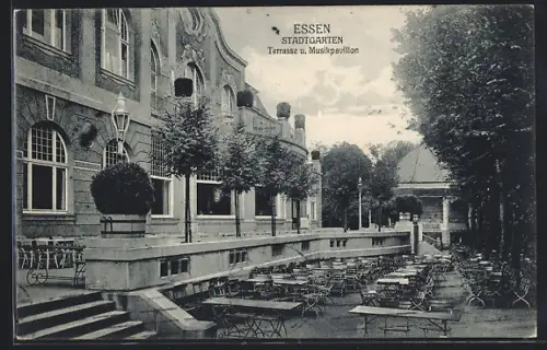 AK Essen, Stadtgarten, Terrasse, Musikpavillon