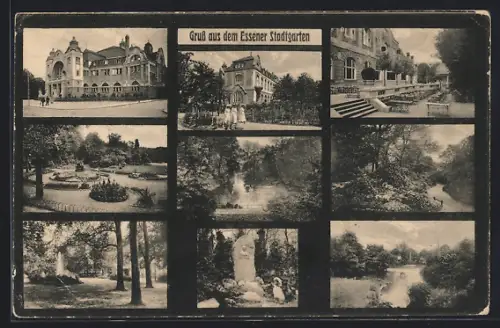 AK Essen, Stadtgarten, Parkanlagen, Restaurant, Denkmäler