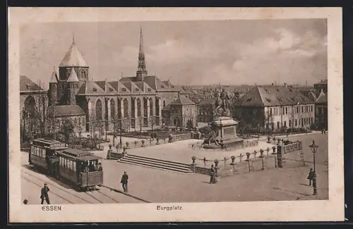 AK Essen, Burgplatz, Strassenbahn