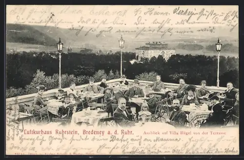 AK Bredeney a. d. Ruhr, Kurhaus Ruhrstein, Ausblick auf Villa Hügel von der Terrasse