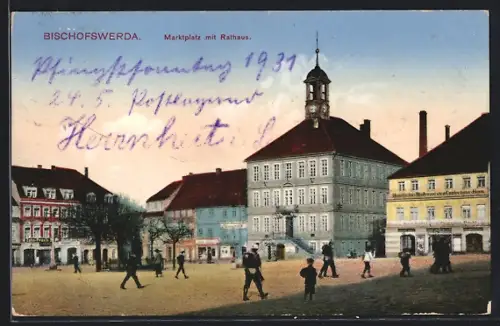 AK Bischofswerda, Marktplatz mit Rathaus