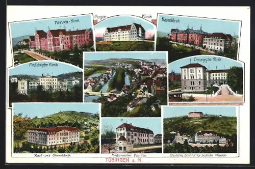 Lithographie Tübingen a. N., Nerven-Klinik, Augen-Klinik, Medizinische Klinik