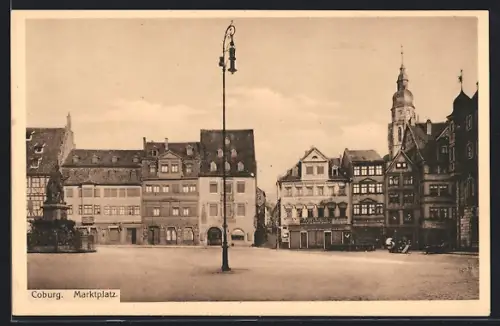 AK Coburg, Marktplatz mit Denkmal