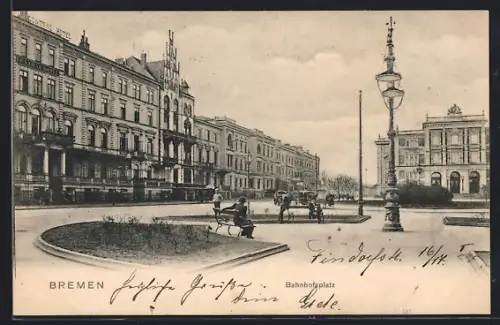 AK Bremen, Bahnhofsplatz mit Strassenpartie