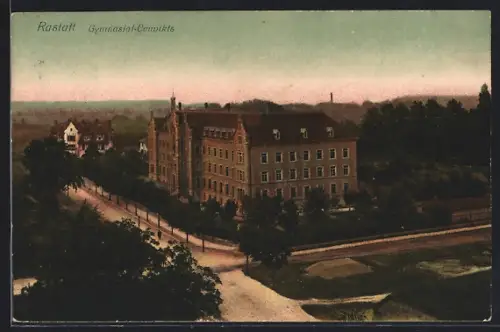 AK Rastatt, Gymnasial-Convikts mit Strasse aus der Vogelschau