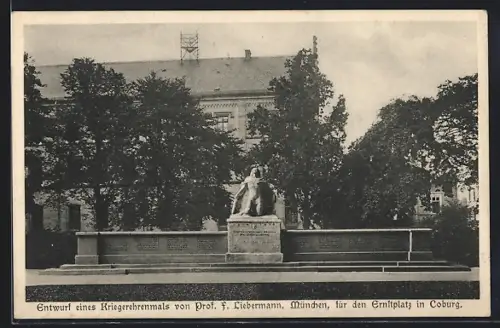 AK Coburg, Entwurf des Kriegerehrenmals von Prof. F. Liebermann für den Ernstplatz