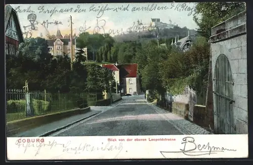 AK Coburg, Blick von der oberen Leopoldstrasse mit Veste
