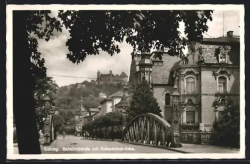 AK Coburg, Bahnhofstrasse mit Hohenlohebrücke