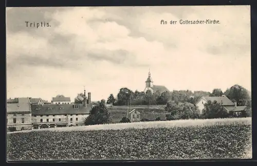 AK Triptis, Gottesacker-Kirche mit Umgebung