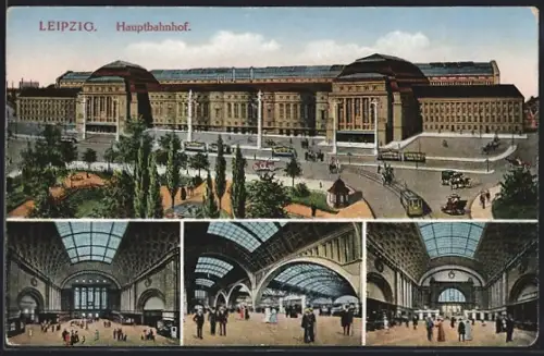 AK Leipzig, Hauptbahnhof mit verschiedenen Innenansichten