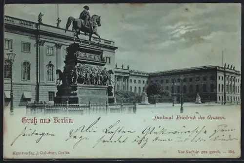 Mondschein-AK Berlin, Denkmal Friedrich des Grossen
