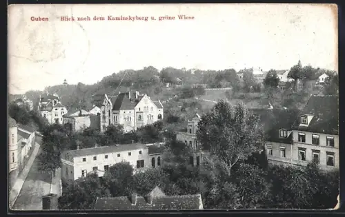 AK Guben, Blick nach dem Kaminskyberg & grüne Wiese