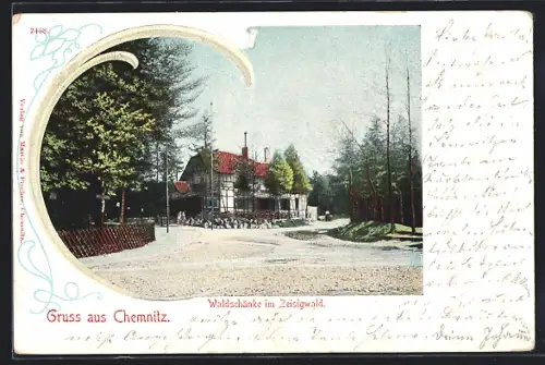 Lithographie Chemnitz, auf dem Weg zur Waldschänke im Zeisigwald