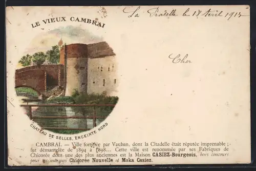Künstler-AK Vieux Cambrai, Chateau de Selles, Enceinte Nord