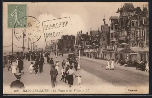 AK Malo-les-Bains, La Digue et les Villas
