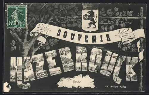 AK Haubourdin /Nord, Kirche, Windmühle, Strassenpartie, Passepartout