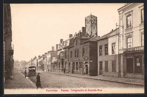 AK Fourmies, Postes, Télégraphe et Grande-Rue